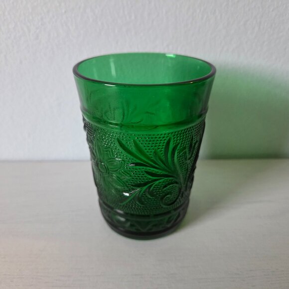 Vintage Anchor Hocking Juice Glass Emerald Forest Green Sandwich Set of 5 - Picture 3 of 3